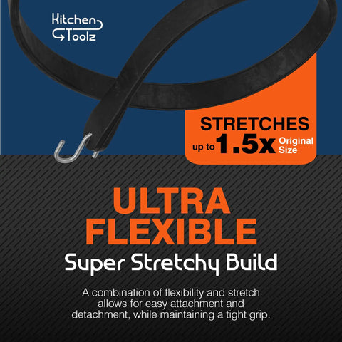 Heavy Duty Rubber Bungee Cords With Hooks, 24 Inch Adjustable, 50 Pack, Ultra-flexible stretch with S-hooks detail