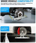 Pro Grade DIY Friendly Wheel Alignment Tool Set With Premium Stainless Steel Toe Plates shown installed on vehicle wheels.