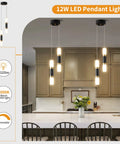 Two Light Pendant Lights For Kitchen Island Dimmable LED Modern Mini Pendant Fixtures In Black And Gold Finish
