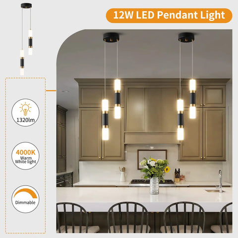 Two Light Pendant Lights For Kitchen Island Dimmable LED Modern Mini Pendant Fixtures In Black And Gold Finish