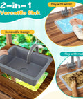 Outdoor Mud Kitchen For Kids With Canopy Wooden Pretend Play Kitchen Chalkboard Four Stoves Removable Sink Close-Up