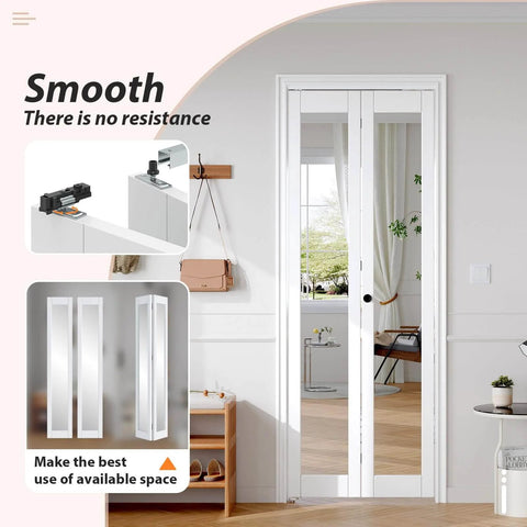 Bifold Door For 30x80 Opening With Double 15x80 Panels And Mirror Lites, Interior Bi Fold Barn Doors With Concealed Hardware Kit