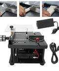 Top Pick Mini Table Saw With A Slick 25 Piece Cutting Kit For Effortless Wood And Jade Crafting Featuring Heavy Duty Lathe Polishing And Power Drilling Tools US Plug Included with power supply and tools.