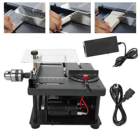 Top Pick Mini Table Saw With A Slick 25 Piece Cutting Kit For Effortless Wood And Jade Crafting Featuring Heavy Duty Lathe Polishing And Power Drilling Tools US Plug Included with power supply and tools.