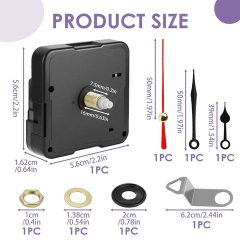 Quartz Clock Movement Replacement Kit Battery Operated Mechanism With Short Shaft And 50mm Spade Hands For DIY Wall Clocks product dimensions