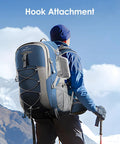 Man hiking with waterproof storage case for outdoor gear and survival kits shockproof dry box with airtight seal attached to backpack.