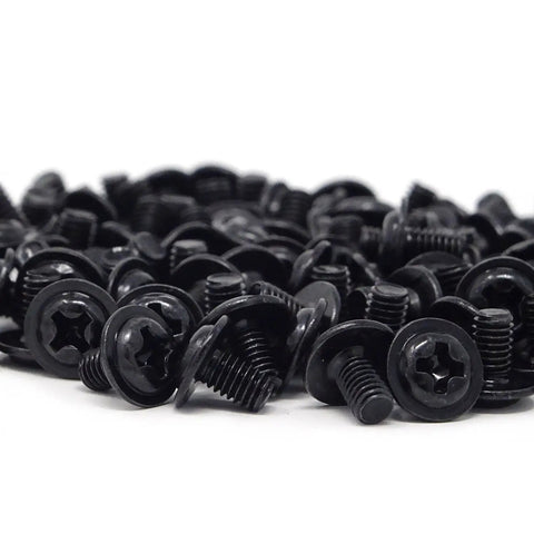 Heavy Duty M3x5 PC Mounting Screws For Case Assembly And Motherboard Secure Fastening With Phillips Round Head and pad, matte black zinc finish.