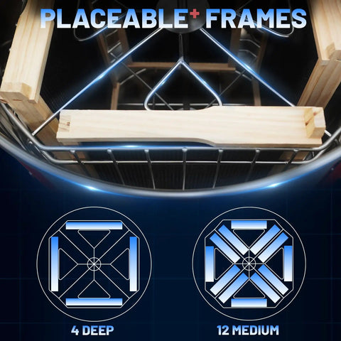 Interior view of Electric Honey Extractor For 4 And 12 Frame Sets With Protective Cover, showing frame placement options