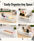 12 Piece Desk Pencil Holder Set, White Pen Tray Organizer For Kids And Students with pens, pencils, and office supplies