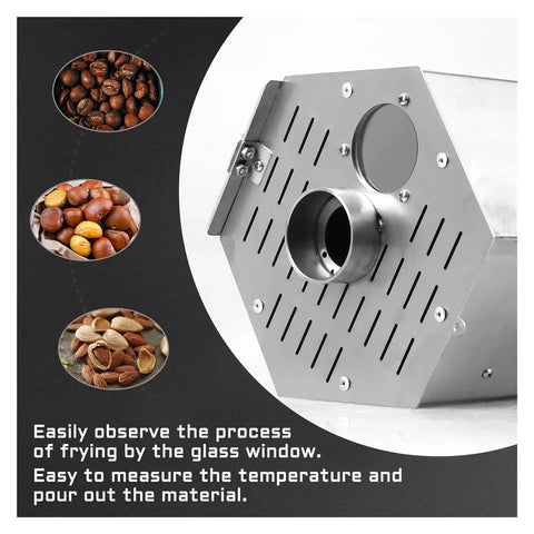 Top Shelf Compact Coffee Roaster Rocking Dual Gas And Electric Ceramic Heating For Killer Batch Brews and Deep Flavor Pulls In A Roomy Countertop Setup, showcasing the ceramic heating and observation window.