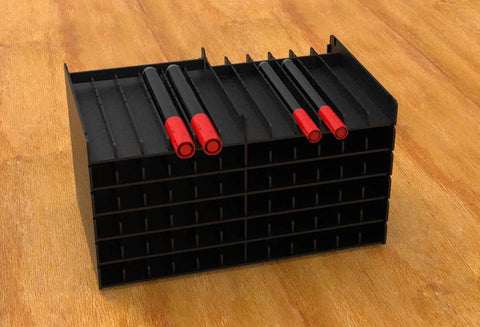 72 Slot Art Marker Storage Tray Desk Organizer With Adjustable Dividers, Modular And Expandable, stackable black plastic
