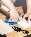 Heavy Duty Adjustable Toggle Latch Clamp for Doors, Cabinets, and Drawers, shown on a wooden workbench, durable iron build.