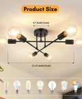 Six Light Modern Chandelier In Black, Dope Industrial Ceiling Light Fixture, 22 Inch Semi Flush Mount in room with bulb options