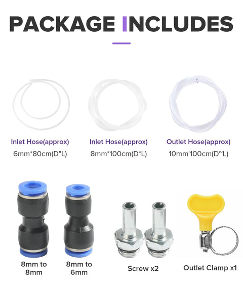 Package includes hoses and fittings for No Fuss 12V Self Priming Oil Extractor Pump Heavy Duty Transmission Fluid Suction Tool.