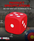 High Roller Foam Archery Target Cube With 21 Bullseyes, 13 Inch By 13 Inch, showing height and length dimensions
