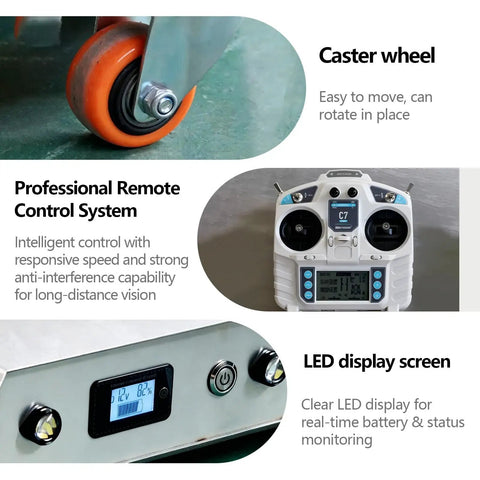 Powerful Heavy Duty Electric Machine Skates With Wireless Remote Control For Moving Massive Gear Loads Up To 25 Tons In Factories And Warehouses with caster wheel and remote control.