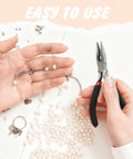 DIY Jewelry Repair Kit With 1400 Pcs Assorted Jump Rings In Silver And Gold, Includes Pliers, Necklace Clasps, Tweezers And Opener For Quick Repairs, Crafting And Keychain Making Supplies being used to fix a necklace