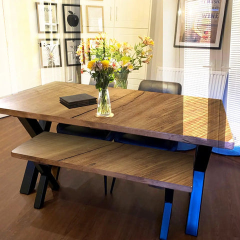 Heavy Duty 16 Inch Metal Bench Leg Set In Black For Tables Desks And Chairs with wooden table and bench, dining room setting