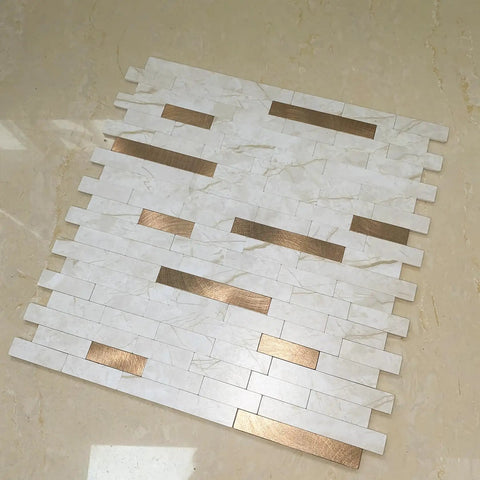10 Sheet Peel And Stick Backsplash Subway Tile In Copper Beige Marble Look For Kitchen And Bathroom on light stone surface