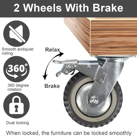 6-inch heavy-duty swivel caster wheel with brake; steel frame and rubber tread for carts/workbenches