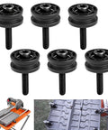 Heavy Duty Table Roller Kit For Ridgid And Ryobi 7 Inch Tile Saw includes six black replacement rollers with screws for smooth sliding.