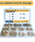 Clear labeled case with Spring Hose Clamp Set 140 Piece Assortment for Auto Fuel Line Air Water Silicone And Vacuum Hoses in 6mm 7mm 9mm 10mm 11mm sizes