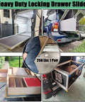 Heavy Duty Bottom Mount Drawer Slides With 500 Lb Capacity Full Extension Built Of Cold Rolled Steel shown in various applications
