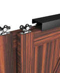 Heavy Duty Double Bypass Sliding Closet Door Track Kit Hardware With 72 Inch Aluminum Alloy Track Rail Set For Two Door System Delivers Ultra Smooth Quiet Operation And Durable Rust Proof Black Finish installed on wood doors