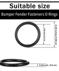 50 Pieces Car Bumper Fasteners Set With O Rings And Black Washers Replacement Rubber Clips showing O ring dimensions