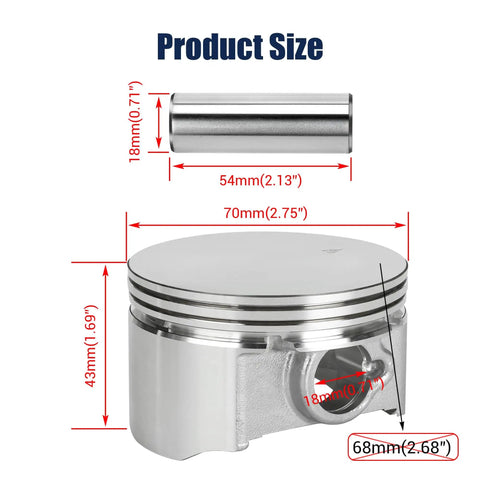 Flat Top 70 Millimeter Piston Kit With 0.550 Compression Height And 26 Lb Valve Springs For Predator 212cc 224cc GX160 GX200 Mini Bikes