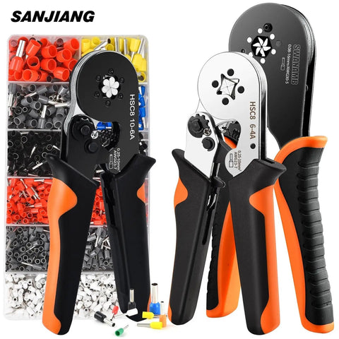 Heavy Duty Ferrule Crimping Pliers For 0.08-16Mm2 Wire Sleeves And Tubular Terminal Set Connector With Precision Die Hsc8 6-4a model shown with wire connectors.
