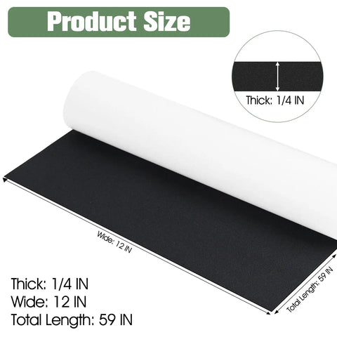Heavy Duty Neoprene Foam Sheet With Reliable Grip Backing 1/4 Inch Thick 12 By 59 Inches shown with dimensions.