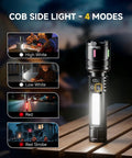 Rechargeable LED Flashlight 20000 Lumens High Power Dual Light Source 2 Pack showing 4 light modes with images