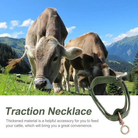 Adjustable Green Canvas Livestock Collar 3 Pack With Secure Locking Buckles For Cattle Calves Horses Sheep Padded Barn Ready Farm Harness Solid As A Rock For Daily Ranch Grind used on grazing cows in pasture.