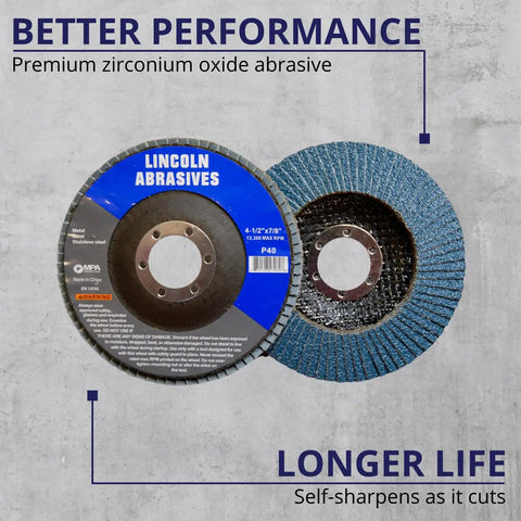 50 Pack 4.5 Inch Seven Eighths Inch Arbor Flap Discs 40 Grit T29 Curved Sanding Discs for Heavy Duty Rust Paint Removal and Surface Prep Self Sharpening Carbon Steel Grit Meets EN 12413