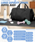 Gym Travel Duffle Bag For Women And Men, Lightweight Carry On Size 18x14x8, shown with accessories on mat