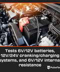 Heavy Duty Digital Battery Tester And Electrical System Analyzer With Built In Thermal Printer For Crank Charge Voltage And Internal Resistance No Fuss Shop Tested Ride Ready Gear inside a vehicle, testing 6V/12V batteries and systems.