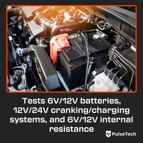 Heavy Duty Digital Battery Tester And Electrical System Analyzer With Built In Thermal Printer For Crank Charge Voltage And Internal Resistance No Fuss Shop Tested Ride Ready Gear inside a vehicle, testing 6V/12V batteries and systems.