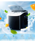 Countertop Ice Maker Portable Bullet Machine Makes Fresh Ice In Minutes with clear lid showcasing bullet ice.