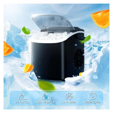 Countertop Ice Maker Portable Bullet Machine Makes Fresh Ice In Minutes with clear lid showcasing bullet ice.