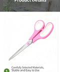 Three Pack Colorful 8 Inch Stainless Steel All Purpose Scissors With Go-To Ultra Sharp Blades And Comfort Grip Handles In Green Purple Orange For School Office Home Sewing Craft Projects, pink scissors detail