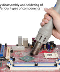 Pro Grade 1000W Hot Air Soldering Station for PCB repair in use on motherboard with hand visible