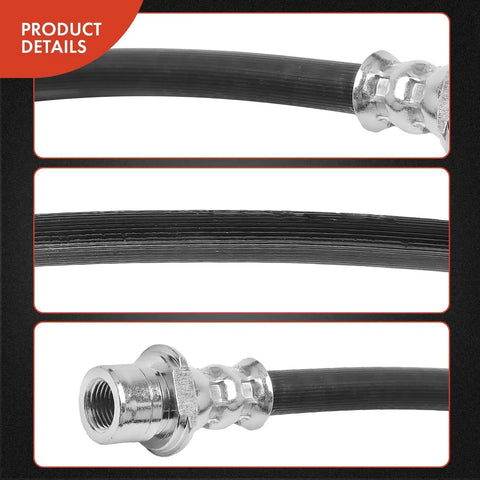 Close-up of Brake Hydraulic Hose Kit For Toyota And Scion Rides Front And Rear 2 Pack showing hose details and metallic fittings.