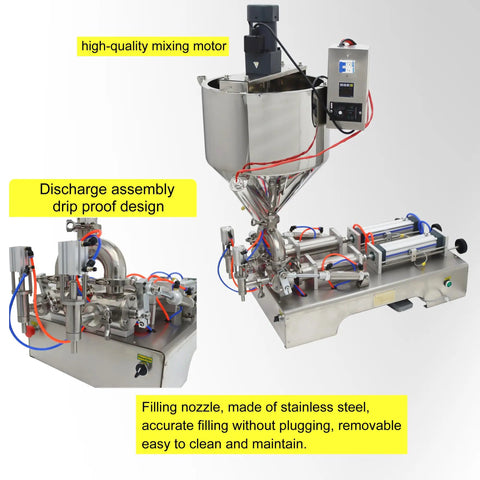 Horizontal Pneumatic Paste Liquid Filling Machine With Heating And Stirring Function Stainless Steel Dual Nozzle 100 To 1000 Ml Capacity with high-quality mixing motor.