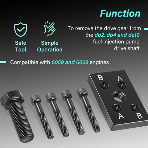 Drive Gear Puller Plate Tool for Fuel Injection Pumps Removing Drive Gear from Db2 Db4 De10 Engines with bolts and steel plate