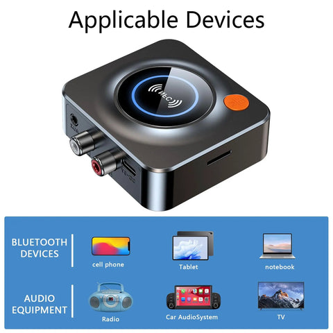 Wireless Bluetooth Receiver For Your Home Stereo And Speakers, NFC Quick Pair, 3.5mm Aux And RCA, TF Card Slot, Low Latency Adapter shown