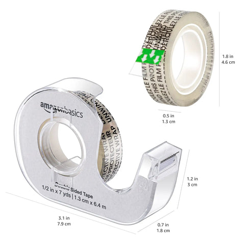 Double Sided Tape With Dispenser, 1/2 Inch Wide, Permanent Adhesive, 252 Inches Long, Translucent Roll, 3 Pack, Real Deal No Mess Bonding For Light Duty Crafts And Mounting