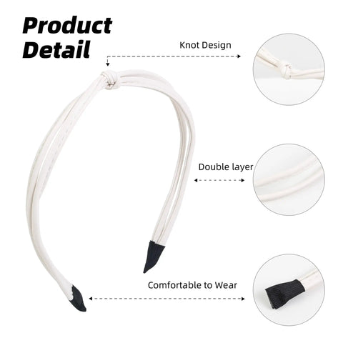 Super Snuggly 5 Piece Thin Leather Headband Set For Women With Cool Knotted Details And Major Comfort close-up of a knot design and double-layer feature.