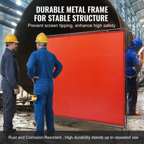 Heavy Duty Welding Curtain With Steel Frame, 6 X 8 Ft Flame Resistant Vinyl Screen On Smooth Rolling Locking Casters, Pro Grade Mobile Spark Shield For Shops And Garages In Bold Red