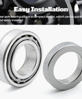 Beefed Up Rear Axle Bearing Kit With Inner Spacer And Differential Seal Kit For Model 20 Dana 44 And Nissan M226 Jeep Wrangler JK 2007 Through 2018 Non Rubicon Replacement 1 Set showing metal bearing and spacer.